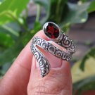 Silver Antique Look Snake Ring//Scale Ring//Garnet Ring//Adjustable Ring RI-750-DG
