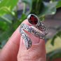Silver Antique Look Snake Ring//Scale Ring//Garnet Ring//Adjustable Ring RI-750-DG