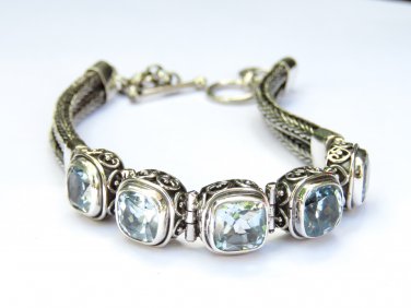 Silver //Genuine Blue Topaz //Tennis Bracelet//Dragon Bone Bracelet SBB-532-DG