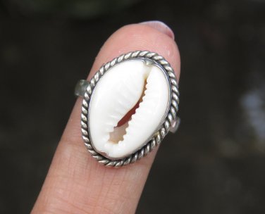 925 Silver  Cowrie Shell Ring RI-744-DG