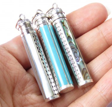 2.2 Inch 925 Silver Paua Shell, Mop Shell, Blue Shell  Cremation, Perfume, Urn Pendant PP-537-DG