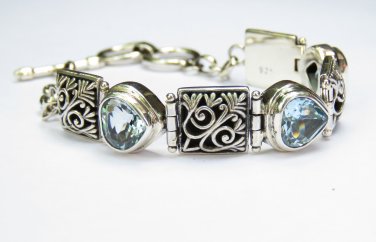 Sterling Silver Five Blue Topaz Bali Designer Bracelet SBB-528-KT