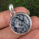 Round 925 Sterling Silver & Snowflake Obsidian Gemstone Pendant SP-918-NY