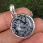 Round 925 Sterling Silver & Snowflake Obsidian Gemstone Pendant SP-918-NY