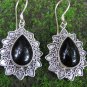 Silver Earrings//Love Heart//Black Onyx Gem//Teardrop Shape//Bali Earrings ER-933-NY