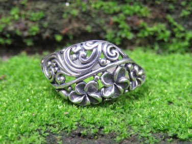 Sterling Silver Frangipani Ring , Floral Ring , Tropical Jewelry SR-267-KA