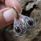 925 Silver Pearshape Garnet Cabochon Bali Earrings ER-928-NY