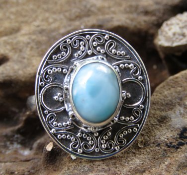 Silver Ring//Larimar//Bali Ring//Carribean Gemstone//Gemstone Ring RI-743-KT