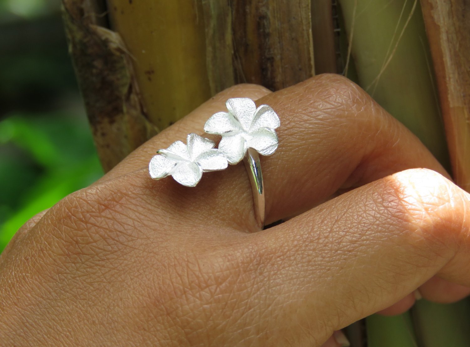 925 Silver Double Frangipani Ring//Floral Ring//Plumeria Ring//Bridal