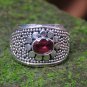 Heavy Sterling Silver Garnet Ring//Gemstone//Beaded Ring RI-757-PS