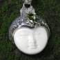 Name: 925 Silver Pendant//Moon Face// Ox Bone Pendant//Peridot Stone//Goddess Pendant GDP-1413-PS