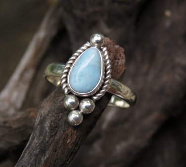 Size 7 925 Silver Larimar Bali Ring, Boho Ring, Rope Design RI-746-NY