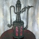 CHINESE Oriental Pewter TEA POT Kettle Caddy With 6 Painted Panels Signed Piece