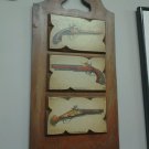 3 Vintage Pistols English/French/Austrian Wood Plaque