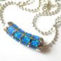 BLUE   FIRE OPAL  INLAY   SILVER   PENDANT  NECKLACE, 18"