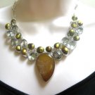 GREEN  AMETHYST,  DRUZY  & BIWA  PEARL SILVER  PLATED NECKLACE,  18"