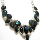 ARTISAN   LABRADORITE & PEARL  SILVER  PLATED  NECKLACE,  18"  -   106 GM