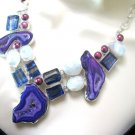 SILVER   PLATED  NECKLACE  -  DRUZY,  RAINBOW  MOONSTONE &  TOPAZ  -110 g, 18"