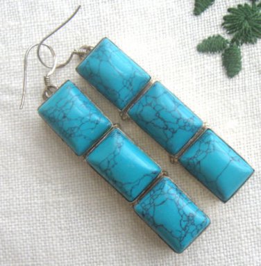 Turquaise Sterling Silver Earrings, Length  1 1/2"