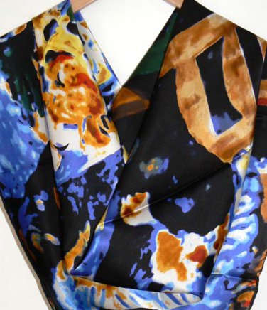 FREE  SHIP  -  100%   Silk  Charmeuse  -  Scarf /  Wrap -  32" x  32",  Fine Art