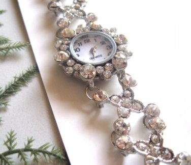 18K Gold Plated  GP  Crystal  Link  Wrist   Floral  Watch
