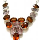 FASR  SHIPPING -    MOGRANITE & CRACKED CRYSTAL  SILVER  PLATED NECKLACE,  18"