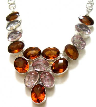 FASR  SHIPPING -    MOGRANITE & CRACKED CRYSTAL  SILVER  PLATED NECKLACE,  18"