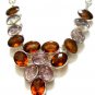 FASR SHIPPING - MOGRANITE & CRACKED CRYSTAL SILVER PLATED NECKLACE, 18"