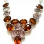 FASR SHIPPING - MOGRANITE & CRACKED CRYSTAL SILVER PLATED NECKLACE, 18"