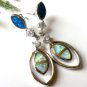 FAST SHIP- Blue & White Fire Opal & CZ Silver  Stud  Earrings - 1.5''