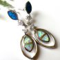 FAST SHIP- Blue & White Fire Opal & CZ Silver  Stud  Earrings - 1.5''