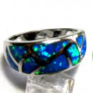 Pacific  Blue Opal  INLAY  Silver  Ring , Size 7