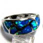 Pacific  Blue Opal  INLAY  Silver  Ring , Size 7