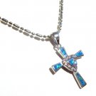 BLUE   FIRE OPAL  INLAY    STERLING   SILVER   PENDANT  NECKLACE,  16"