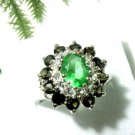 FAST SHIP -  FIRE GREEN TOPAZ  & SMOKY TOPAZ  GOLD PLATED RING, SIZE 7.5