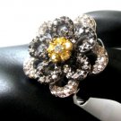 Sterling Silver -    Black & Yellow  Cubic  Zirconia   Ring ,  Size 7 -  13 g