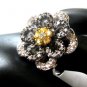 Sterling Silver -    Black & Yellow  Cubic  Zirconia   Ring ,  Size 7 -  13 g