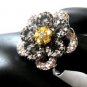 Sterling Silver -    Black & Yellow  Cubic  Zirconia   Ring ,  Size 7 -  13 g