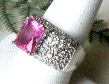 FAST SHIPPING -   Silver  Pink Cubic  Zirconia   Ring ,  Size  7.5