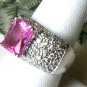FAST SHIPPING -   Silver  Pink Cubic  Zirconia   Ring ,  Size  7.5