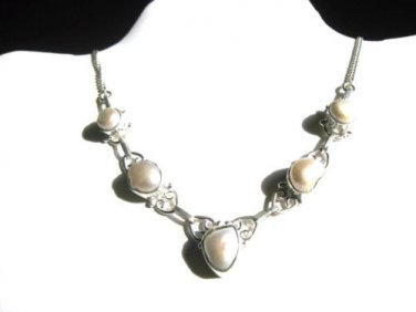 RETAIL  $239.00  SILVER  GEMSTONE PEARL  NECKLACE  -    LENGTH  20"