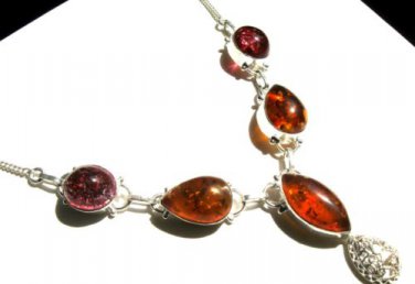 FAST SHIPPING -  SILVER   NECKLACE   -   BALTIC   AMBER , LENGTH  -   20"