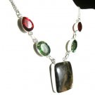 Retail $200.00  Sea  Jasper, Green Topaz, Garnet  -  STERLING SILVER NECKLACE