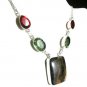 Retail $200.00  Sea  Jasper, Green Topaz, Garnet  -  STERLING SILVER NECKLACE