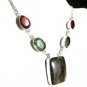 Retail $200.00  Sea  Jasper, Green Topaz, Garnet  -  STERLING SILVER NECKLACE