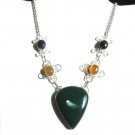 Retail $ 245.99   Huge Green Botswana Agate & Sandstone -  Silver Necklace,  20"