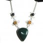 Retail $ 245.99   Huge Green Botswana Agate & Sandstone -  Silver Necklace,  20"