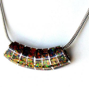 HUGE  Orange Fire Opal  Silver  Gemstone  Pendant  Necklace,    16"