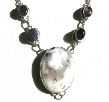 RETAIL $219.99  -   STERLI NG SILVER  DANDRITE  OPAL & AMETHYST   NECKLACE,  20"