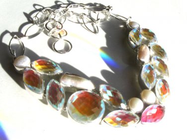 GIFT !  SILVER PLATED   NECKLACE  -   MYSTIC  TOPAZ  AND  BIWA  PEARL,  18'